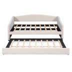 Twin Size Upholstered Velvet Daybed with Pull-Out Trundle and Wood Slats