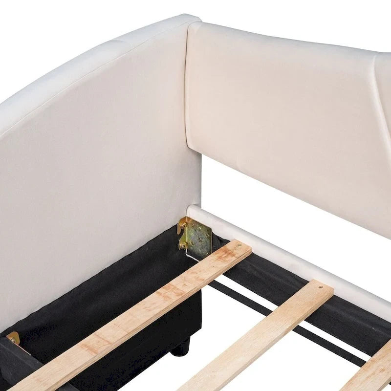 Twin Size Upholstered Velvet Daybed with Pull-Out Trundle and Wood Slats