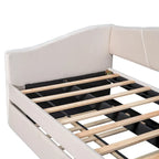 Twin Size Upholstered Velvet Daybed with Pull-Out Trundle and Wood Slats