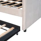 Twin Size Upholstered Velvet Daybed with Pull-Out Trundle and Wood Slats