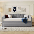 Twin Size Upholstered Velvet Daybed with Pull-Out Trundle and Wood Slats