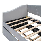 Twin Size Upholstered Velvet Daybed with Pull-Out Trundle and Wood Slats