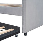 Twin Size Upholstered Velvet Daybed with Pull-Out Trundle and Wood Slats