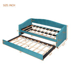 Twin Size Upholstered Velvet Daybed with Pull-Out Trundle and Wood Slats