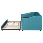 Twin Size Upholstered Velvet Daybed with Pull-Out Trundle and Wood Slats