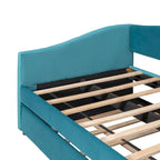 Twin Size Upholstered Velvet Daybed with Pull-Out Trundle and Wood Slats