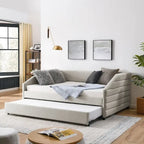 Full Size Daybed with Trundle Upholstered Tufted Sofa Bed, Linen Fabric