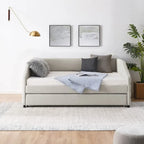 Full Size Daybed with Trundle Upholstered Tufted Sofa Bed, Linen Fabric