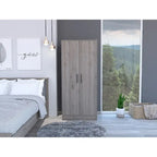 Armoire, Two Shelves, Double Door, Metal Rod, One Drawer -Light Gray