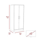 Armoire, Two Shelves, Double Door, Metal Rod, One Drawer -Light Gray
