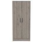 Armoire, Two Shelves, Double Door, Metal Rod, One Drawer -Light Gray