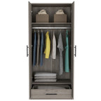Armoire, Two Shelves, Double Door, Metal Rod, One Drawer -Light Gray