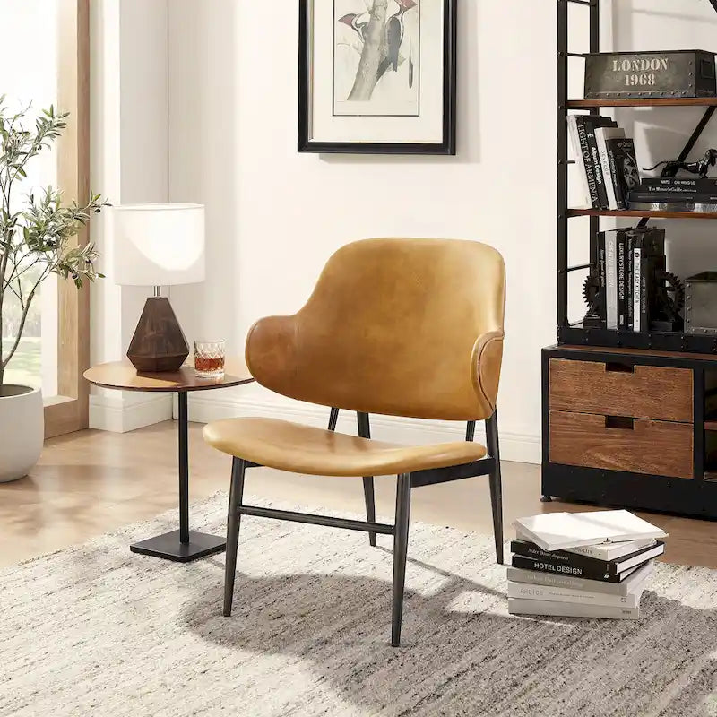 Art Leon Genuine Leather Accent Lounge Chair