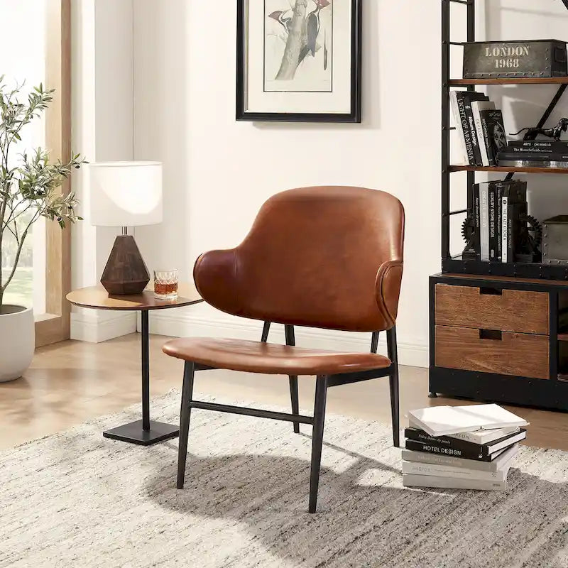 Art Leon Genuine Leather Accent Lounge Chair
