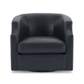 Everette Midnight Blue Top Grain Leather Swivel Glider Barrel Chair by Greyson Living