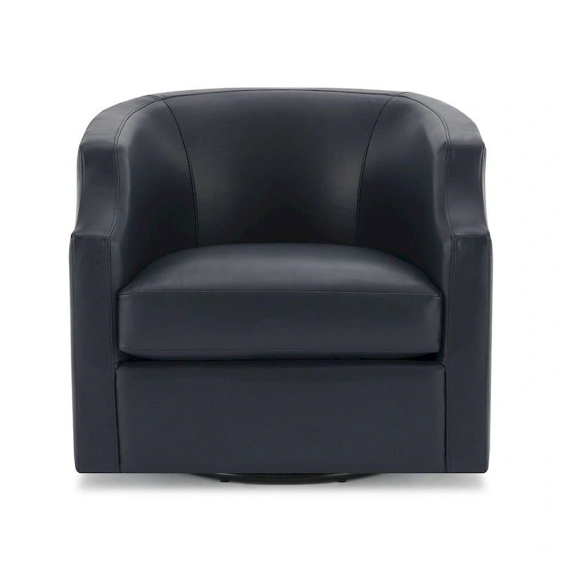 Everette Midnight Blue Top Grain Leather Swivel Glider Barrel Chair by Greyson Living