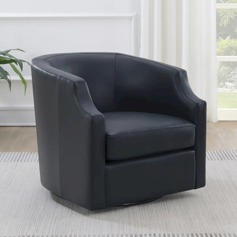Everette Midnight Blue Top Grain Leather Swivel Glider Barrel Chair by Greyson Living