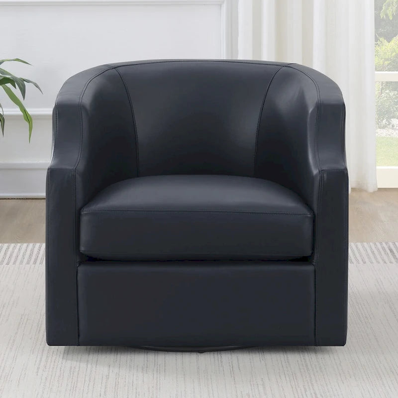 Everette Midnight Blue Top Grain Leather Swivel Glider Barrel Chair by Greyson Living