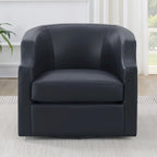Everette Midnight Blue Top Grain Leather Swivel Glider Barrel Chair by Greyson Living