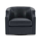 Everette Midnight Blue Top Grain Leather Swivel Glider Barrel Chair by Greyson Living