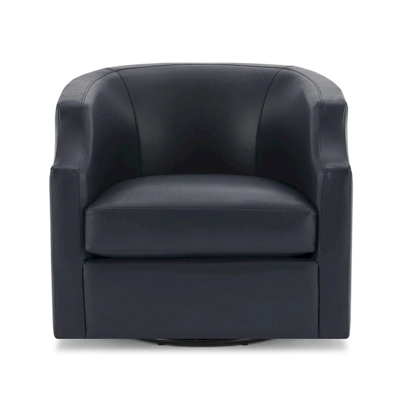 Everette Midnight Blue Top Grain Leather Swivel Glider Barrel Chair by Greyson Living
