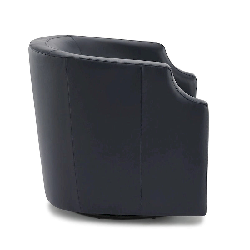 Everette Midnight Blue Top Grain Leather Swivel Glider Barrel Chair by Greyson Living