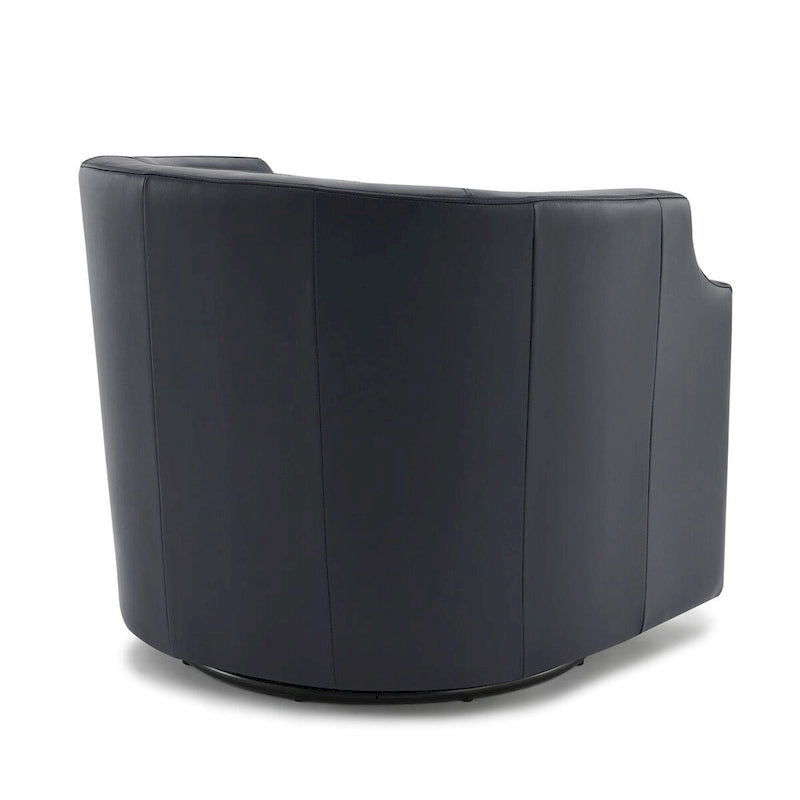 Everette Midnight Blue Top Grain Leather Swivel Glider Barrel Chair by Greyson Living