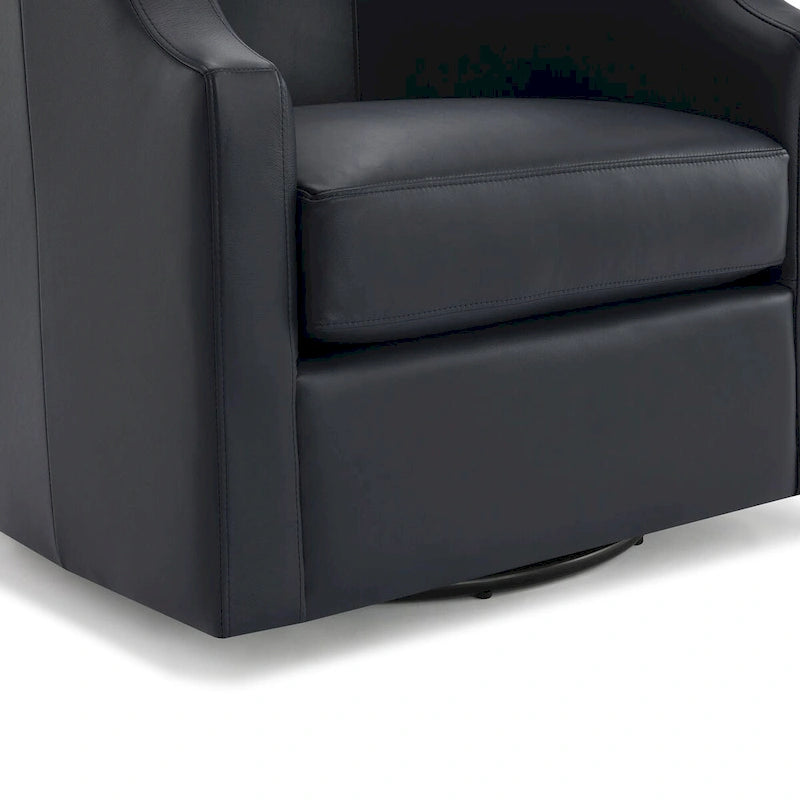 Everette Midnight Blue Top Grain Leather Swivel Glider Barrel Chair by Greyson Living