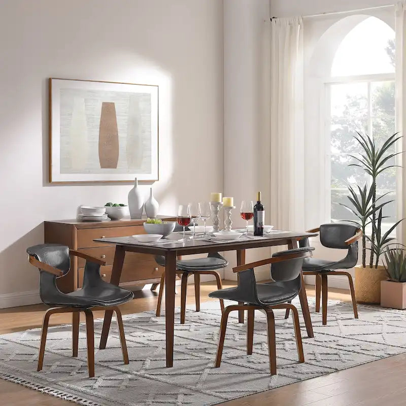 Mid-Century Modern Faux Leather Swivel Dining Chair with Wood Legs