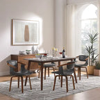Mid-Century Modern Faux Leather Swivel Dining Chair with Wood Legs