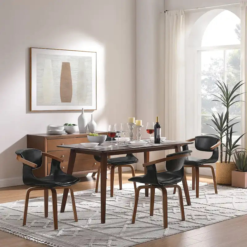 Mid-Century Modern Faux Leather Swivel Dining Chair with Wood Legs