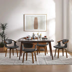 Mid-Century Modern Faux Leather Swivel Dining Chair with Wood Legs