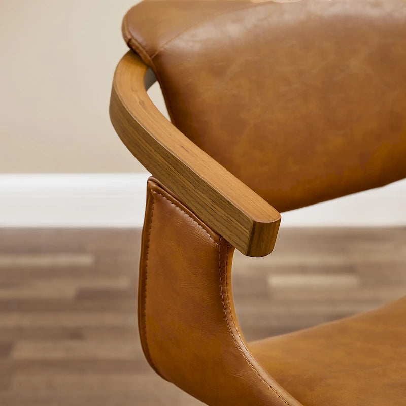 Mid-Century Modern Faux Leather Swivel Dining Chair with Wood Legs