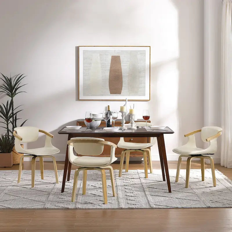 Mid-Century Modern Faux Leather Swivel Dining Chair with Wood Legs