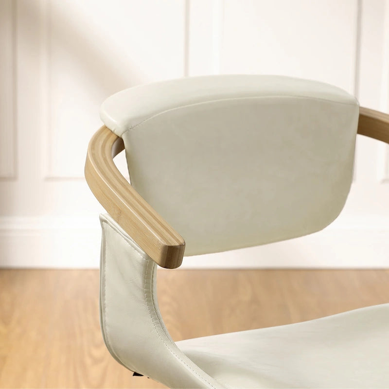 Mid-Century Modern Faux Leather Swivel Dining Chair with Wood Legs