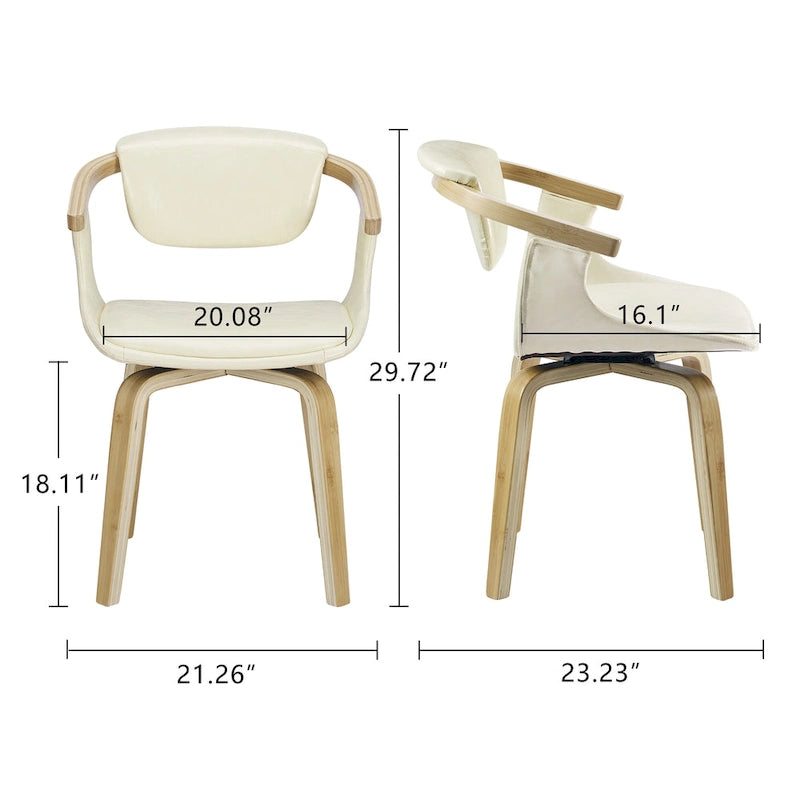 Mid-Century Modern Faux Leather Swivel Dining Chair with Wood Legs