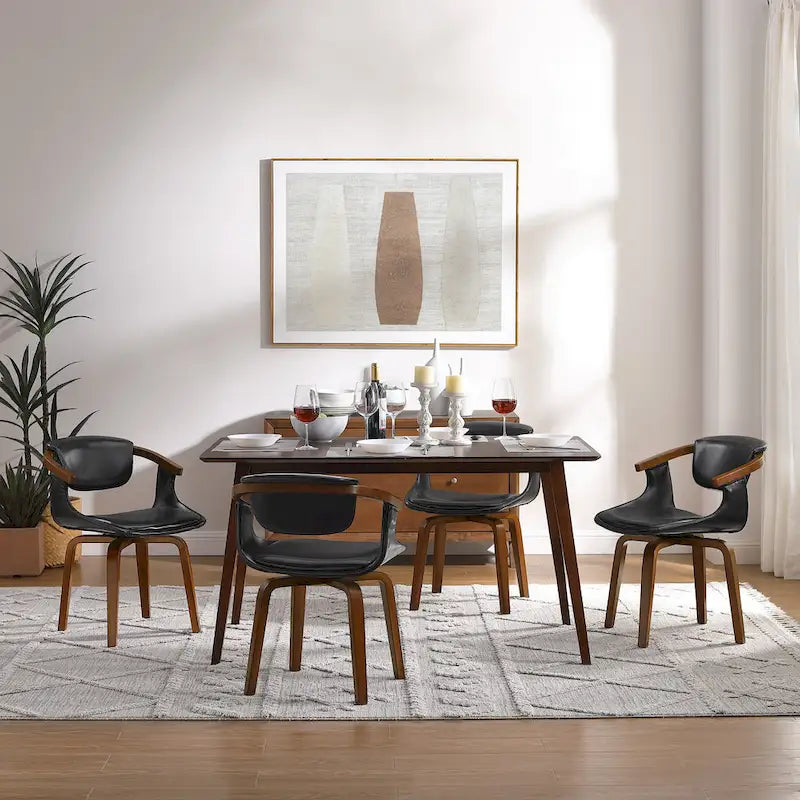 Mid-Century Modern Faux Leather Swivel Dining Chair with Wood Legs