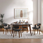 Mid-Century Modern Faux Leather Swivel Dining Chair with Wood Legs