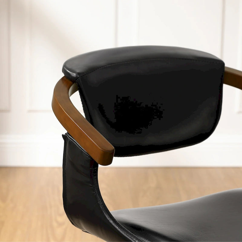 Mid-Century Modern Faux Leather Swivel Dining Chair with Wood Legs