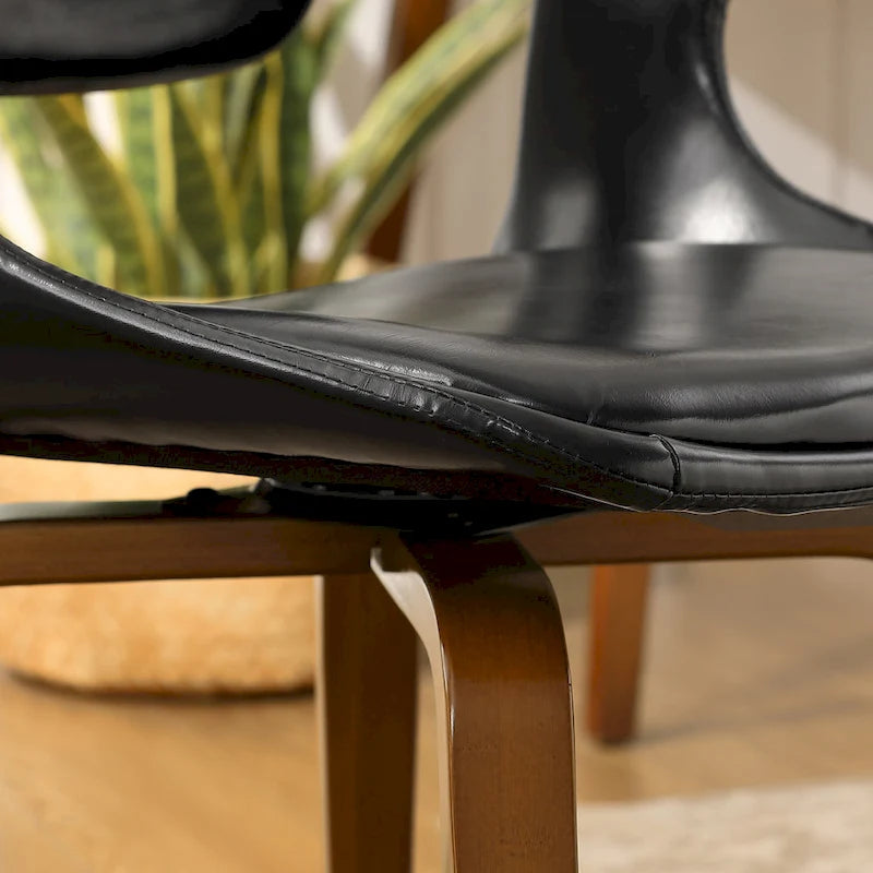 Mid-Century Modern Faux Leather Swivel Dining Chair with Wood Legs
