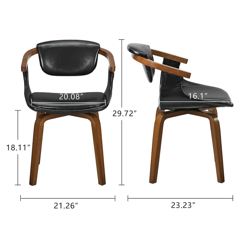 Mid-Century Modern Faux Leather Swivel Dining Chair with Wood Legs