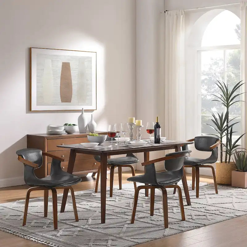 Mid-Century Modern Faux Leather Swivel Dining Chair with Wood Legs