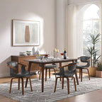 Mid-Century Modern Faux Leather Swivel Dining Chair with Wood Legs