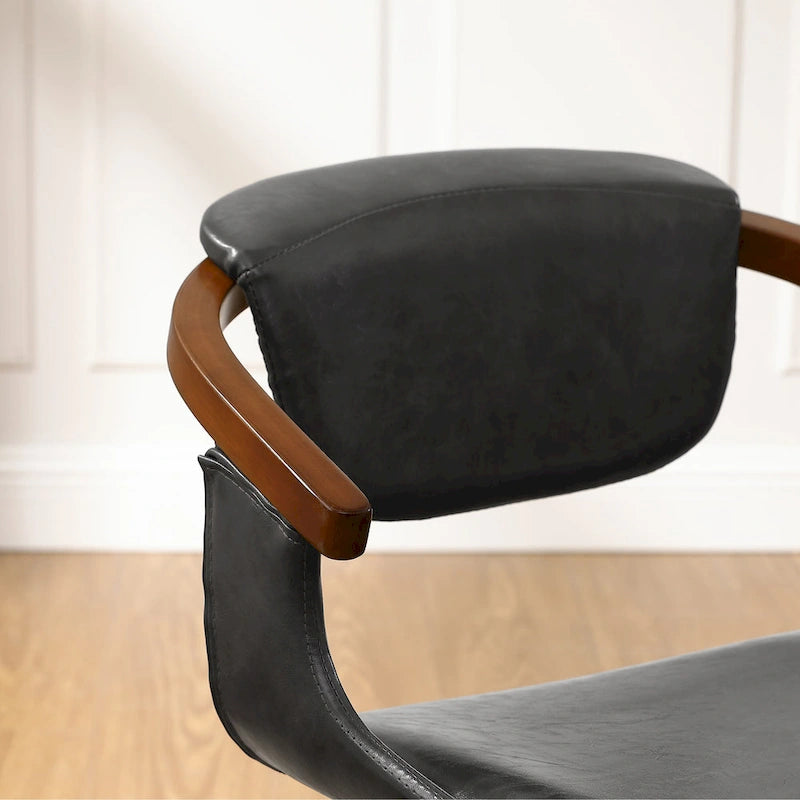 Mid-Century Modern Faux Leather Swivel Dining Chair with Wood Legs