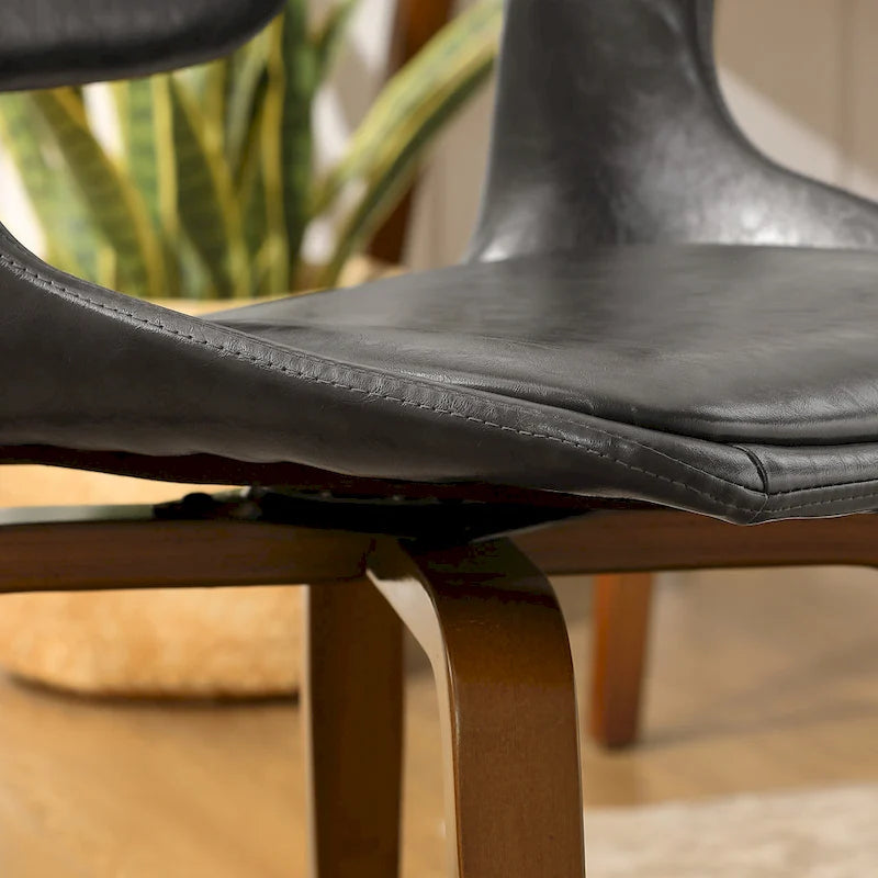 Mid-Century Modern Faux Leather Swivel Dining Chair with Wood Legs