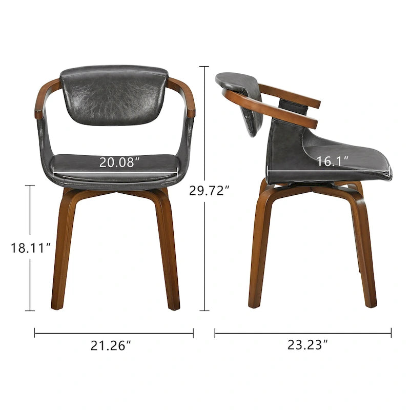 Mid-Century Modern Faux Leather Swivel Dining Chair with Wood Legs