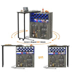 Foldable Kitchen Island with Storage Cabinet and Built-In Charging Station