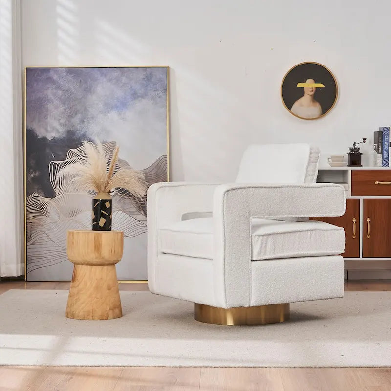 Swivel Barrel Accent Chair with Reversible Cushion and 360° Swivel Base