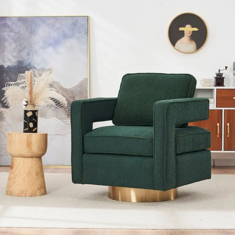 Swivel Barrel Accent Chair with Reversible Cushion and 360° Swivel Base