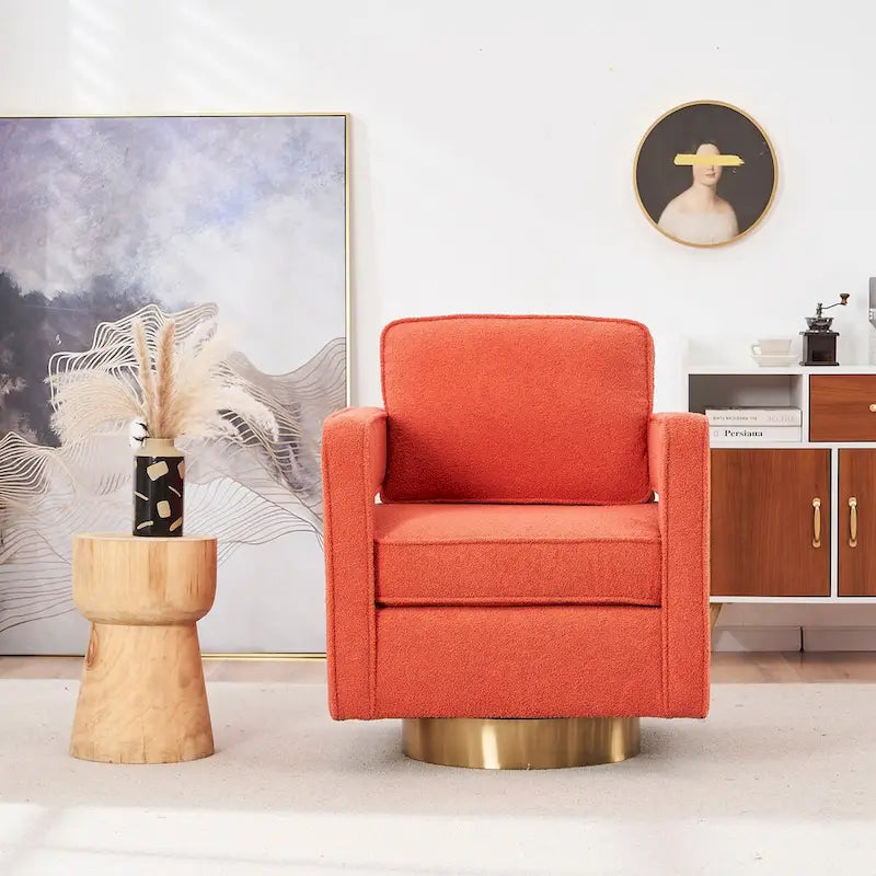 Swivel Barrel Accent Chair with Reversible Cushion and 360° Swivel Base